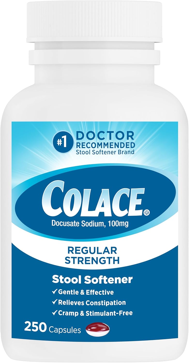COLACE Stool Softener 100 mg, 250 Capsules, Constipation Relief, Docusate Sodium, Gentle Docusate, Stimulant-Free, Regular Strength, #1 Doctor Recommended Stool Softener Brand - Image 1